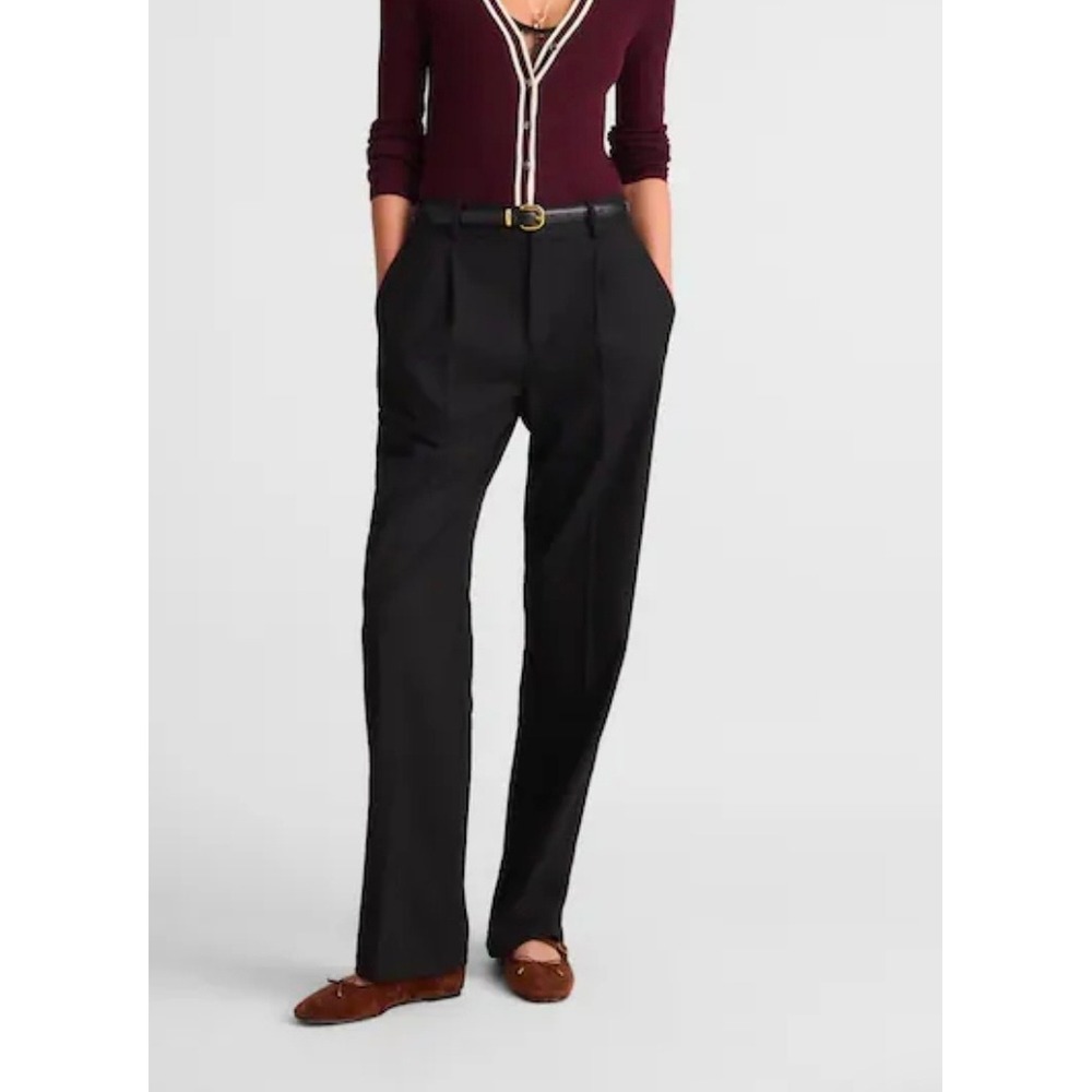Madewell Women‎ 12 Petite Slouchy Black Straight Leg Pant Pleated Brushed Twill